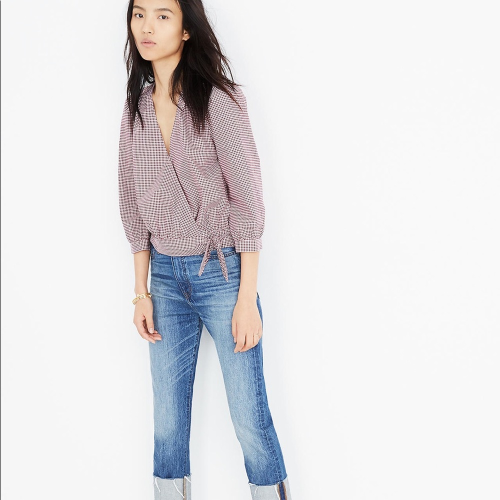 Madewell Wrap Top in Gingham Check - Picture 2 of 8